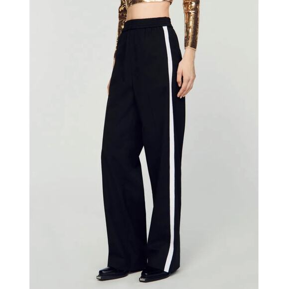 NWT SandroTrousers With Side Stripes Pants Women's Sze 40 US 8 Black High Rise - Picture 1 of 12